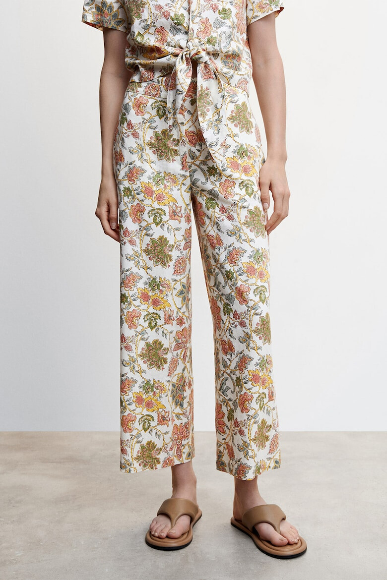 Mango Pantaloni culotte din amestec de in cu imprimeu floral - Pled.ro