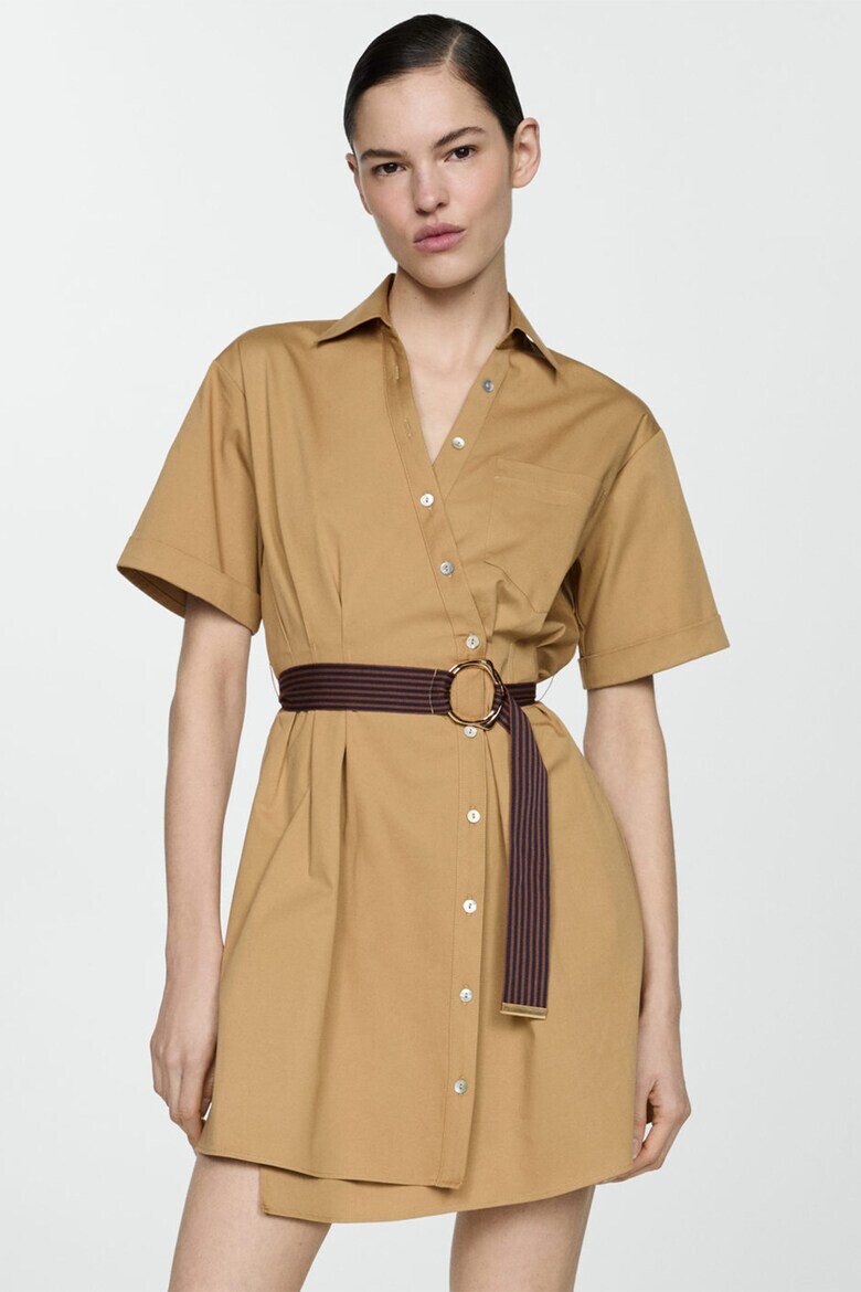 Mango Rochie-camasa cu o curea in talie Camel - Pled.ro