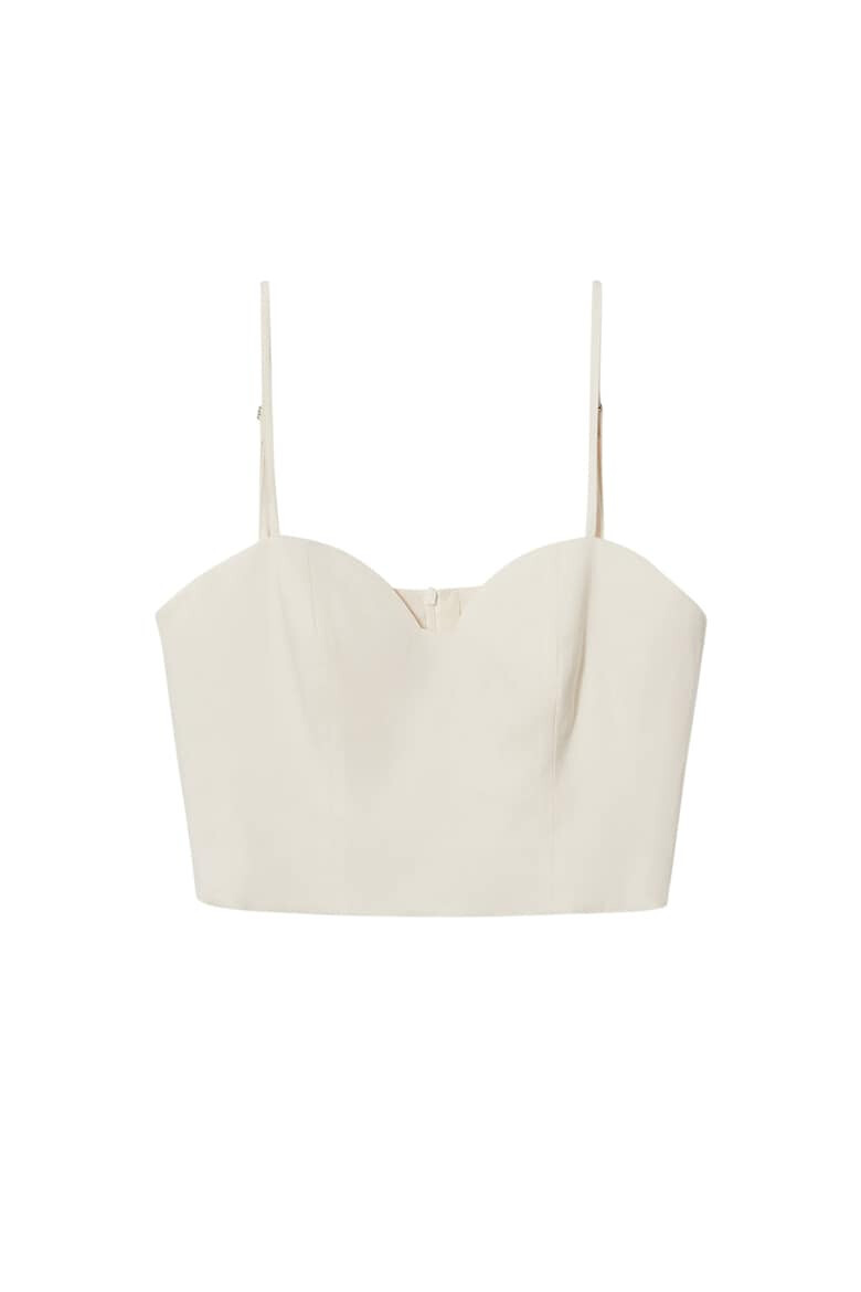 Mango Top crop din amestec de in cu bretele inguste Tinny - Pled.ro