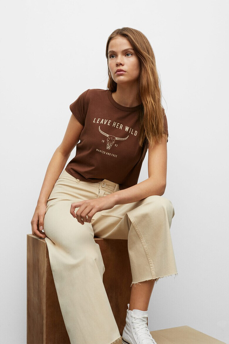 Mango Tricou crop cu model text si grafic Wild - Pled.ro