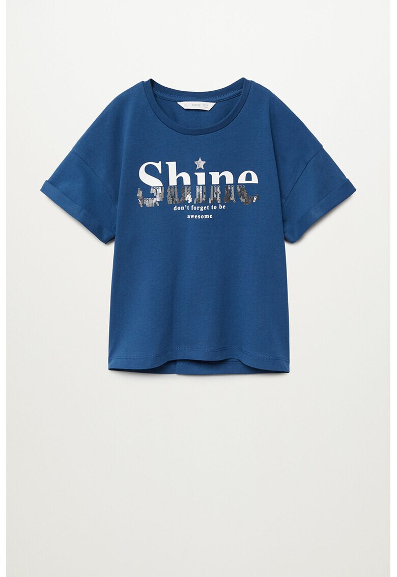 Mango Tricou cu maneci cazute si imprimeu text Shines - Pled.ro