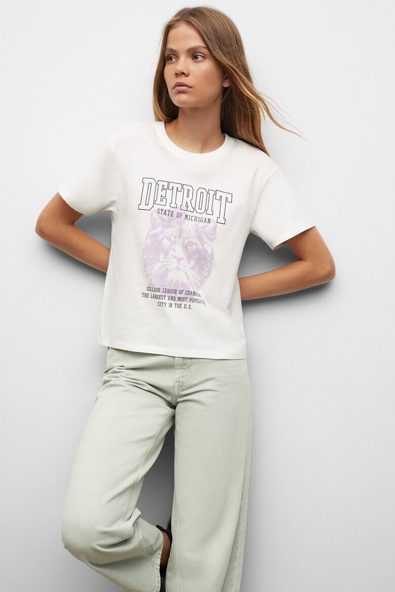 Mango Tricou de bumbac cu decolteu la baza gatului Detroit - Pled.ro