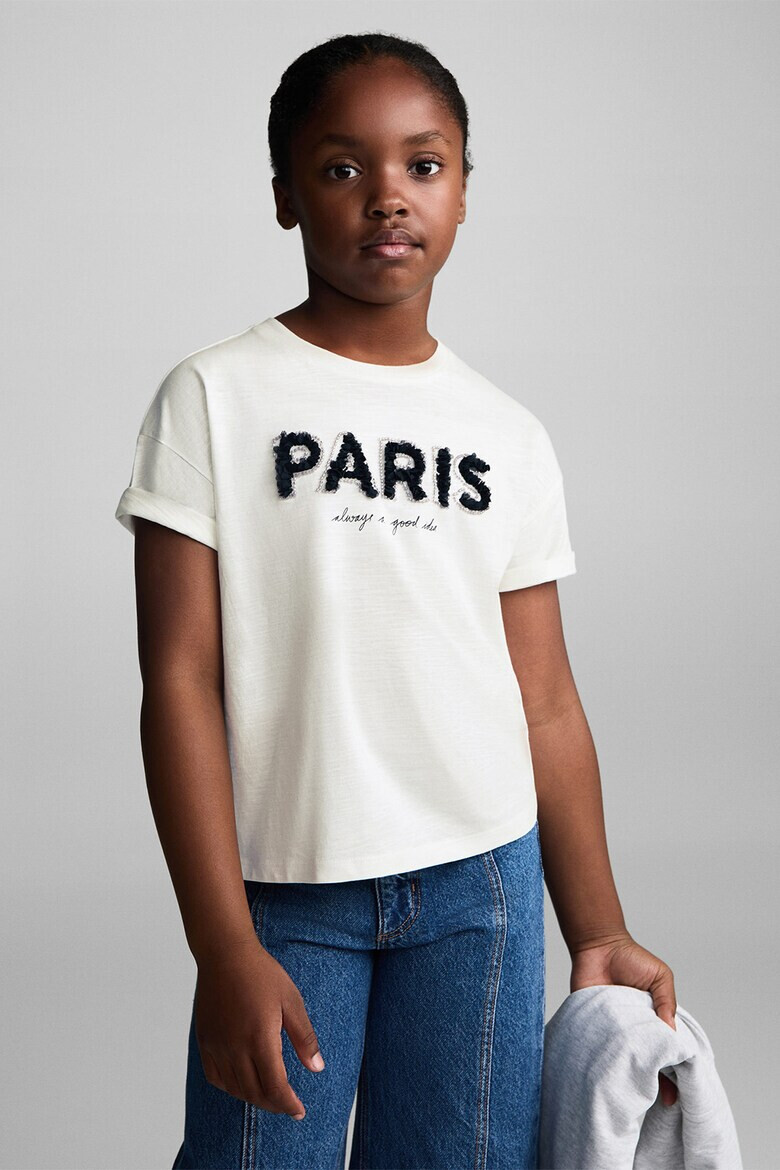 Mango Tricou de bumbac cu text Paris - Pled.ro