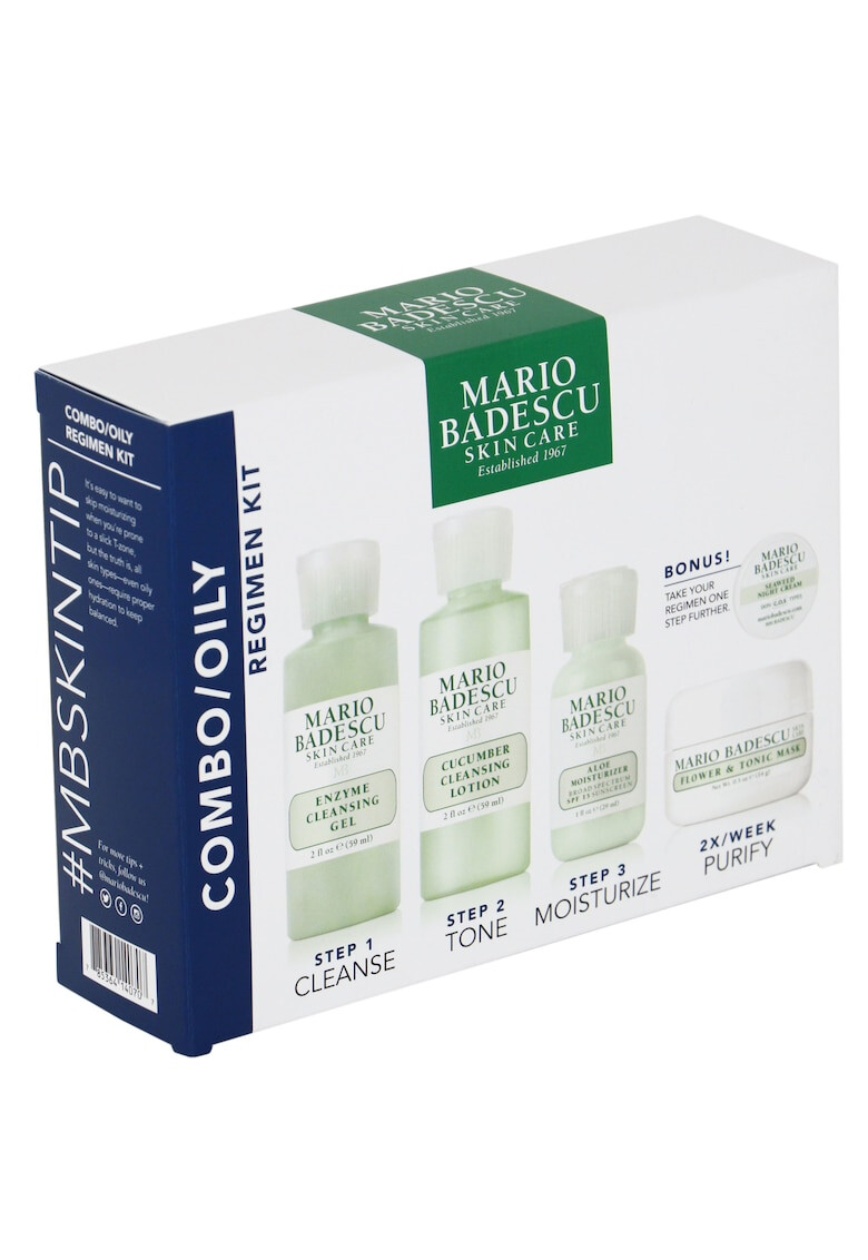 Mario Badescu Kit Mario Badeascu Combo/Oily pentru ten gras/mixt: Gel de curatare 59 ml + Lotiune de curatare 59 ml + Crema de fata SPF 15 29 ml + Masca de fata 14 g + Crema de noapte - Pled.ro