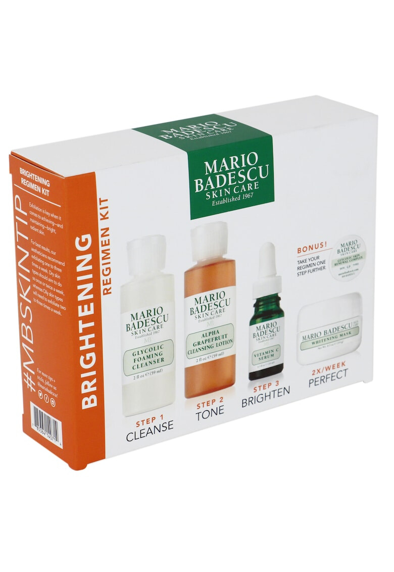 Mario Badescu Kit The Brightening: Spuma de curatare 59 ml + Lotiune de curatare 59 ml + Ser Vitamina C 10 ml + Masca de fata 14 g + Crema de fata Glycolic Skin Renewal Complex 3 g - Pled.ro