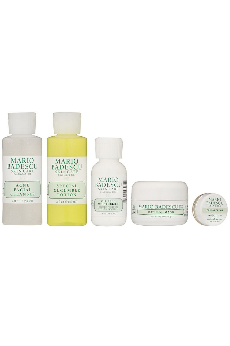 Mario Badescu Set Acne Starter Kit: Acne Facial Cleanser 59ml + Special Cucumber Lotion 59ml + Oil Free Moisturizer 29ml + Drying Mask 14 gr - Pled.ro