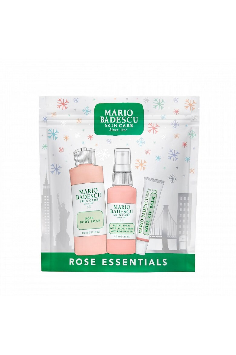 Mario Badescu Set ingrijire ten Rose Essentials Spray facial Facial Spray 59 ml + Balsam de buze Rose Lip Balm 10 g + Gelul de dus Rose Body Soap 118 ml - Pled.ro