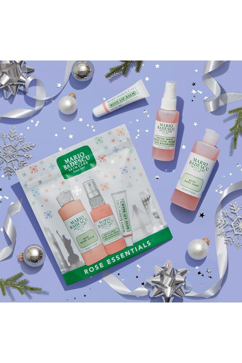 Mario Badescu Set ingrijire ten Rose Essentials Spray facial Facial Spray 59 ml + Balsam de buze Rose Lip Balm 10 g + Gelul de dus Rose Body Soap 118 ml - Pled.ro