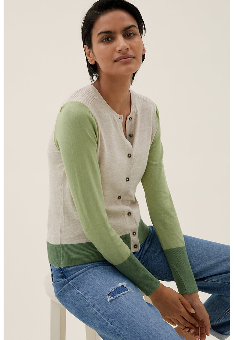 Marks & Spencer Cardigan cu model colorblock si nasturi - Pled.ro