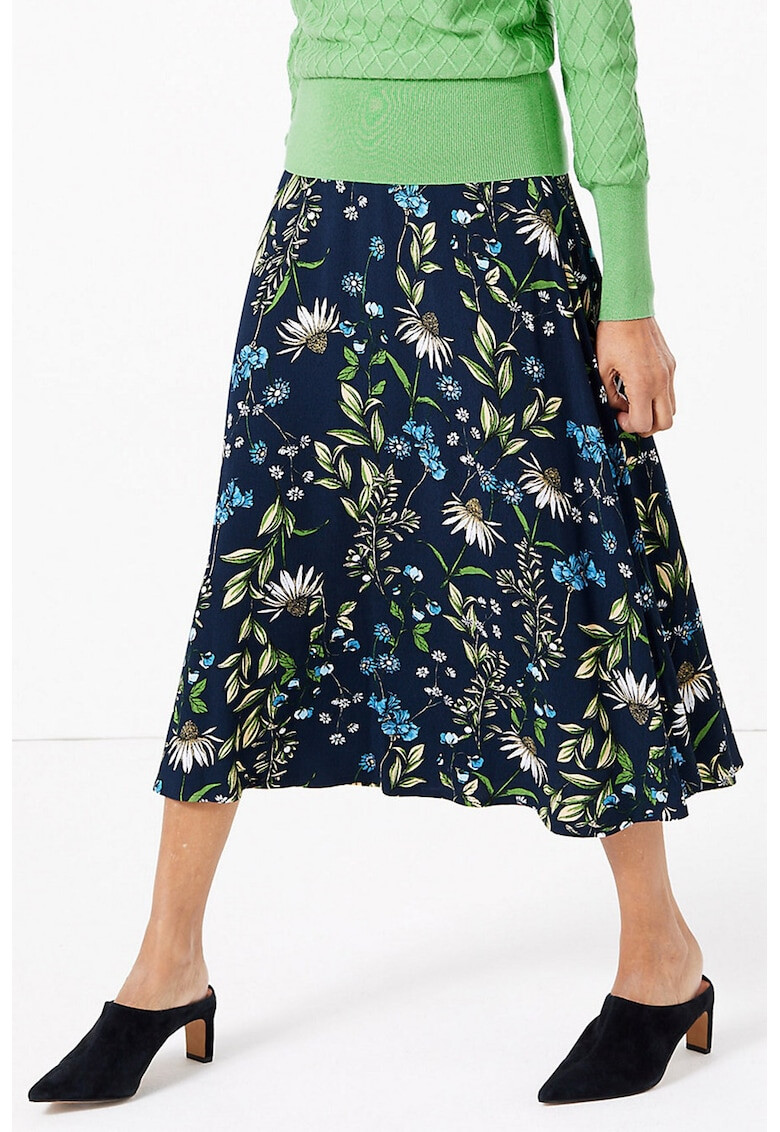 Marks & Spencer Fusta midi cu talie inalta si model floral - Pled.ro