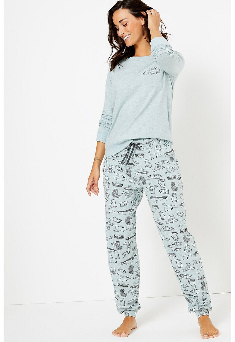 Marks & Spencer Pijama din amestec de bumbac cu imprimeu - Pled.ro