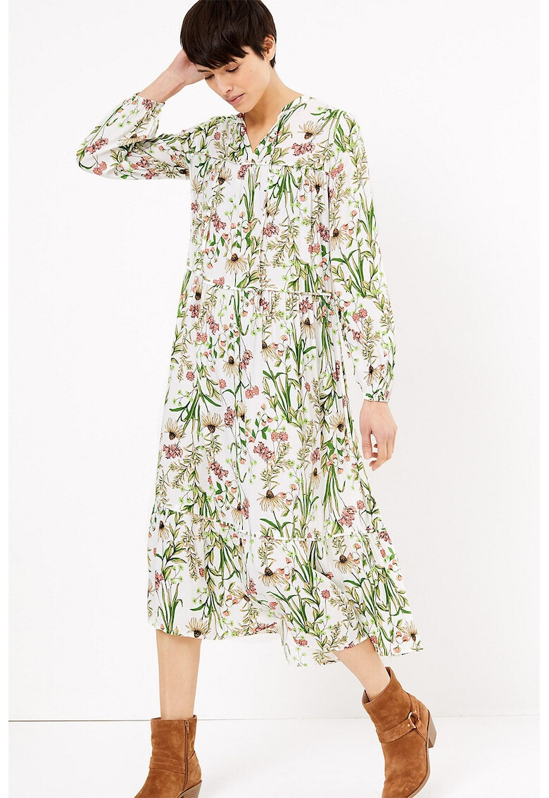 Marks & Spencer Rochie cu imprimeu floral si terminatie cu volane - Pled.ro