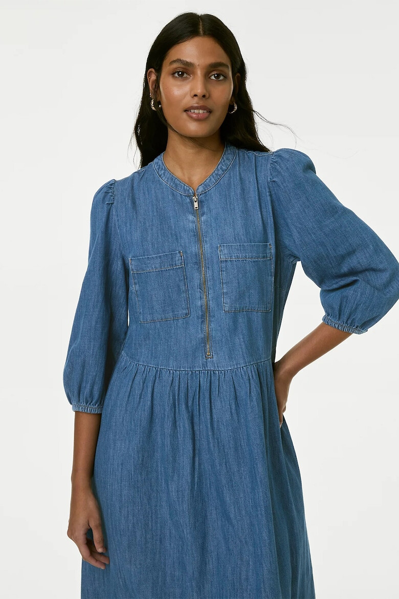 Marks & Spencer Rochie midi evazata din denim cu fenta cu fermoar - Pled.ro