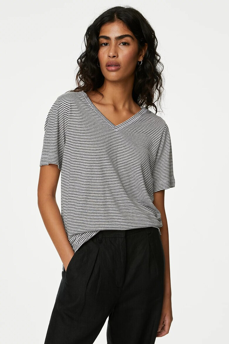 Marks & Spencer Tricou din in si modal cu model in dungi - Pled.ro