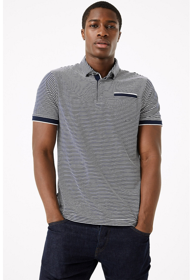 Marks & Spencer Tricou polo slim fit cu model in dungi si buzunar pe piept - Pled.ro