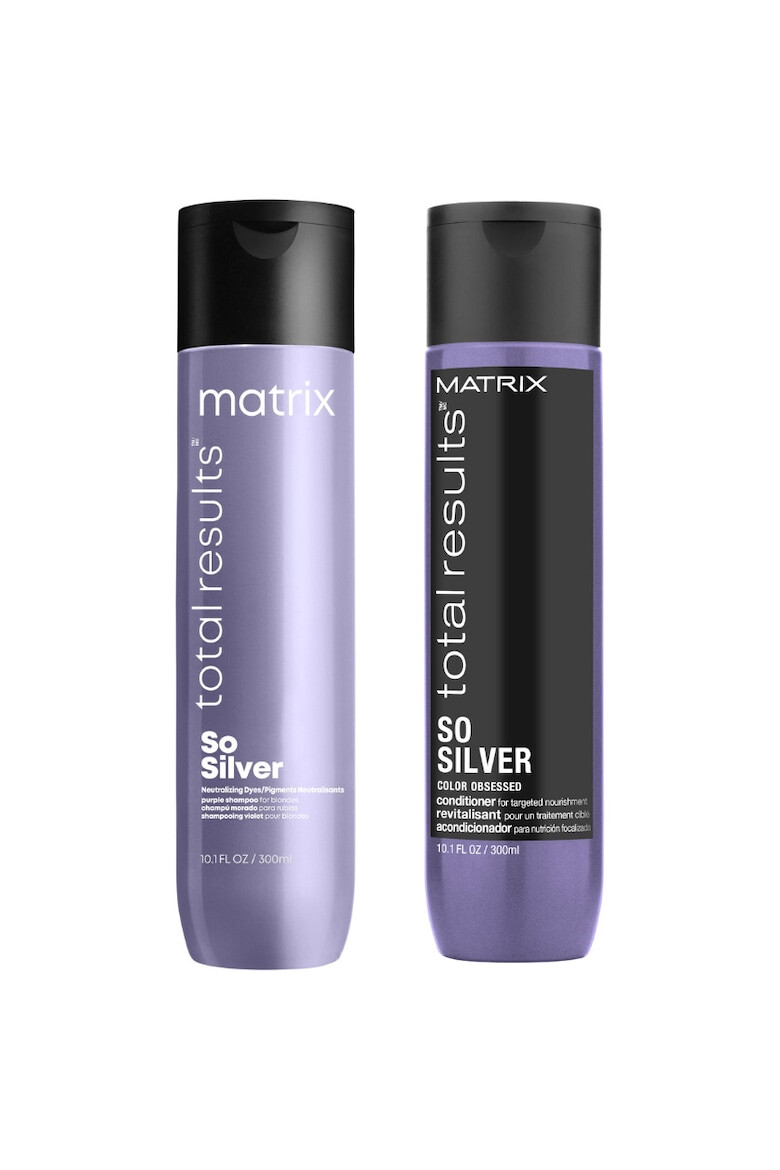 Matrix Set 2 produse profesionale pentru neutralizarea reflexelor nedorite ale parului blond SO Silver: Sampon 300 ml + balsam 300 ml - Pled.ro