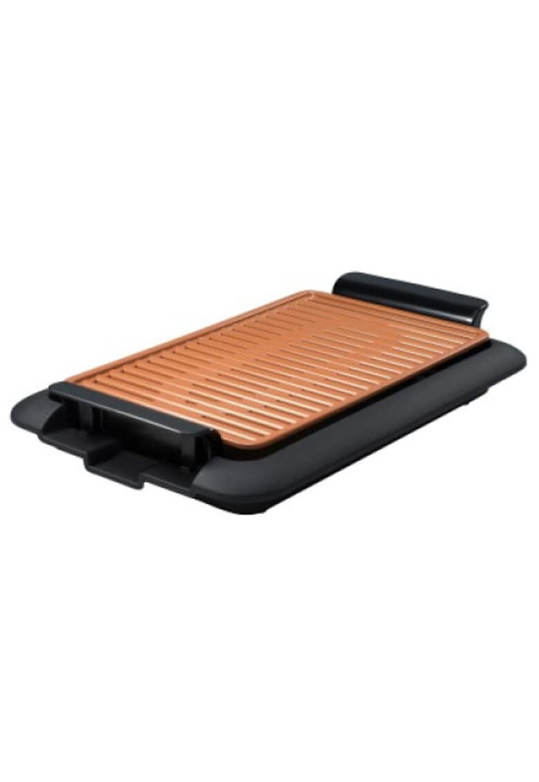 MediaShop Gratar electric Livingtone Smokeless Grill Tava scurgere 4 setari de temperatura Tehnologie TiCerama Placa grill 1000W Nergu/Portocaliu - Pled.ro