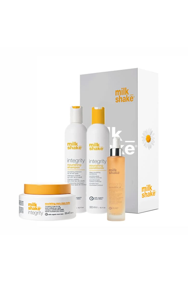 MILK SHAKE Kit pentru hidratare si reparare Integrity Sampon 300 ml Balsam 300 ml Tratament 200 ml Ulei 50 ml - Pled.ro