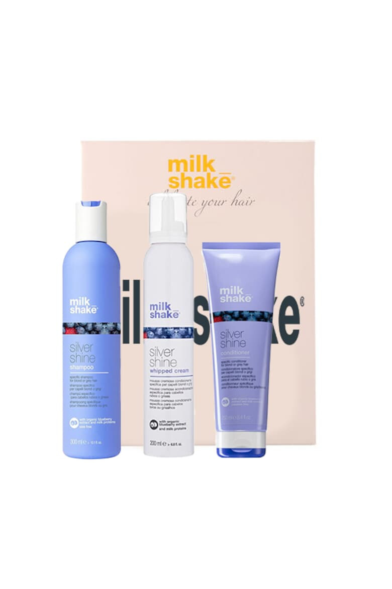 MILK SHAKE Kit pentru par blond Silver Shine Sampon 300 ml Balsam 250 ml Balsam spuma 200 ml - Pled.ro