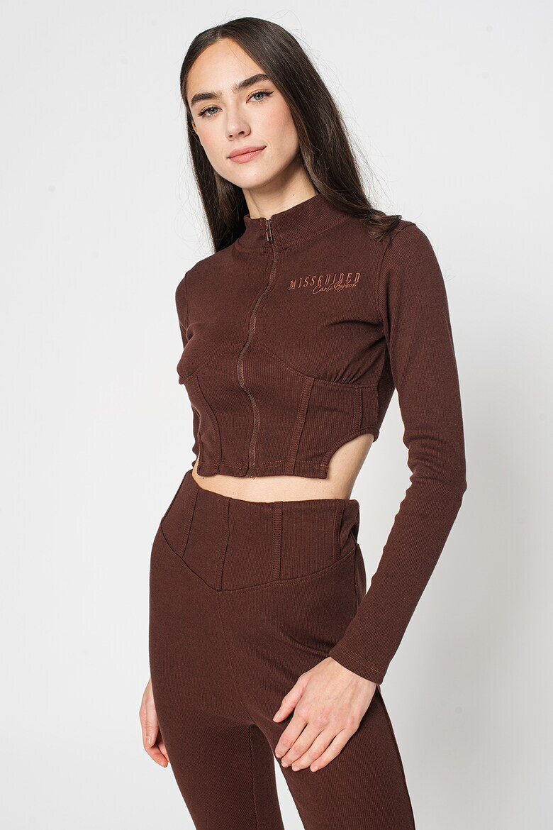 Missguided Bluza crop cu fermoar si aspect striat - Pled.ro