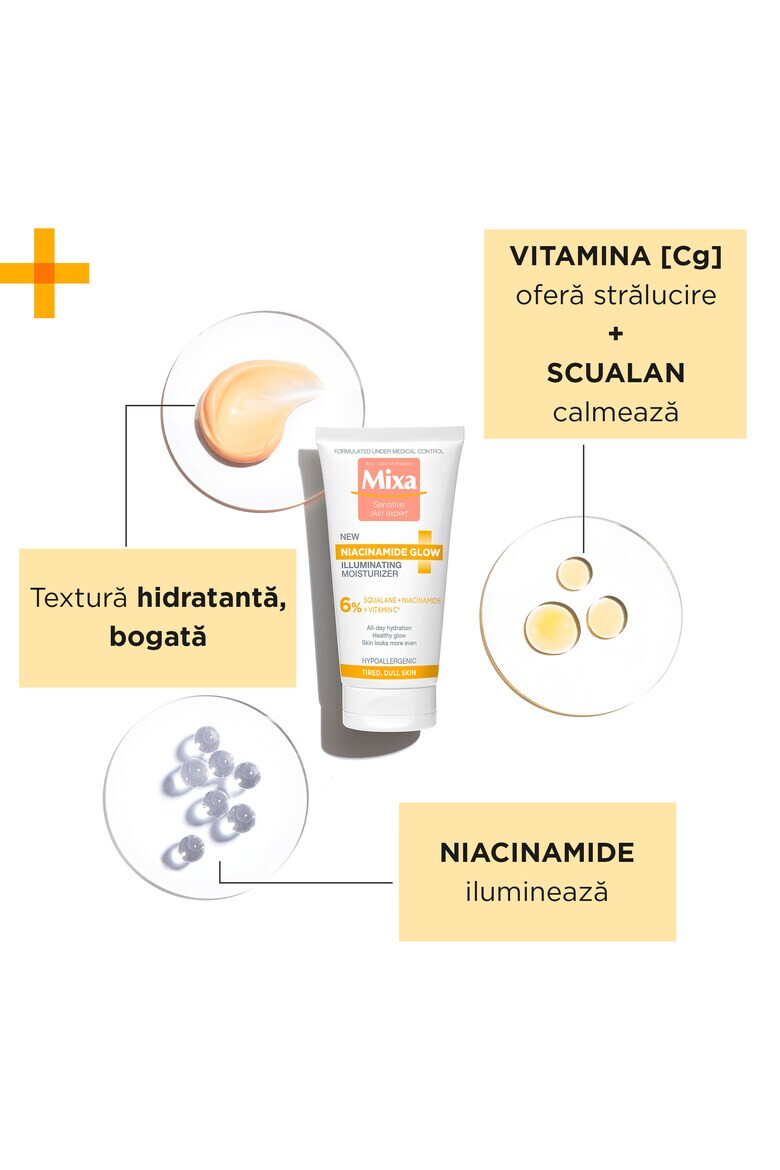 Mixa Crema hidratanta iluminatoare Niacinamide Glow cu niacinamide vitamina C si scualan 50 ml - Pled.ro