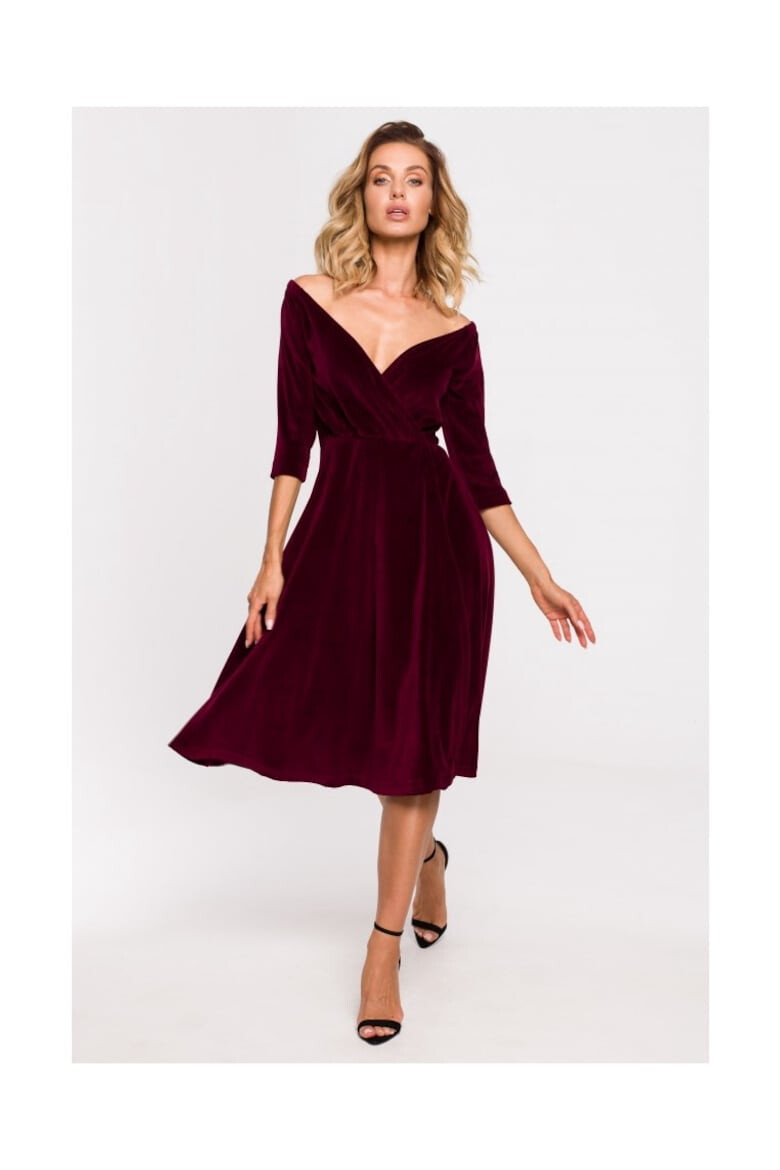 MOE Rochie din catifea cu decolteu pe umeri - burgundy XXL - Pled.ro