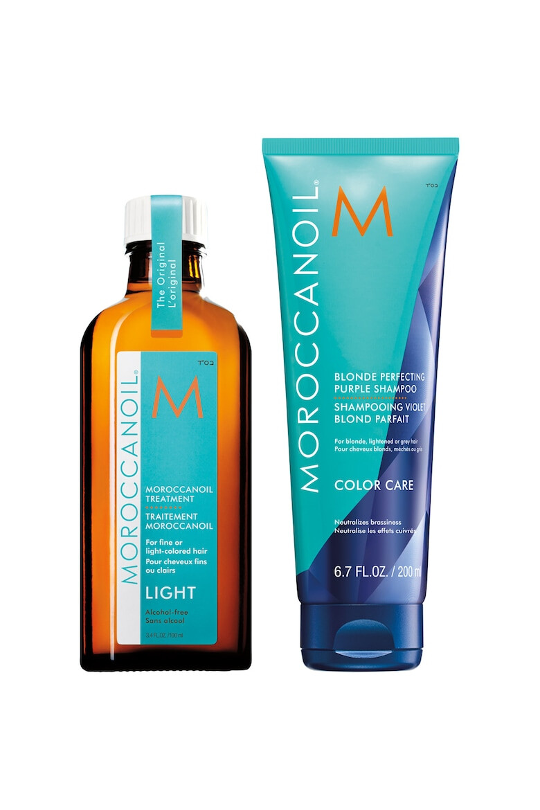 Moroccanoil Pachet Promo Blonde Perfecting Purple: Sampon 200 ml + Ulei Tratament pentru toate tipurile de par 100 ml - Pled.ro