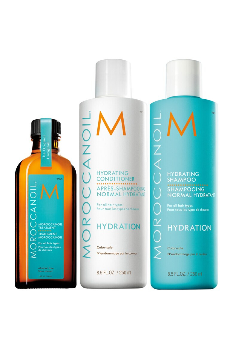 Moroccanoil Pachet Promo Sampon 250 ml + Balsam 250 + Ulei Tratament pentru toate tipurile de par 100 ml - Pled.ro