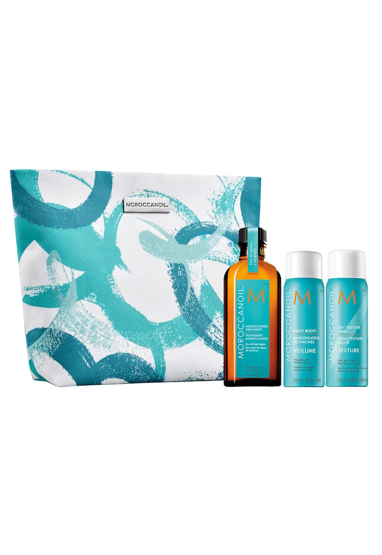 Moroccanoil Pachet promo pentru parul fin lipsit de volum :Spuma de par Root Boost pentru volum la radacina 75 ml+Tratament Light pentru par fin si deschis la culoare 100 ml+Spray Dry Texture pentru volum si forma 60 ml - Pled.ro