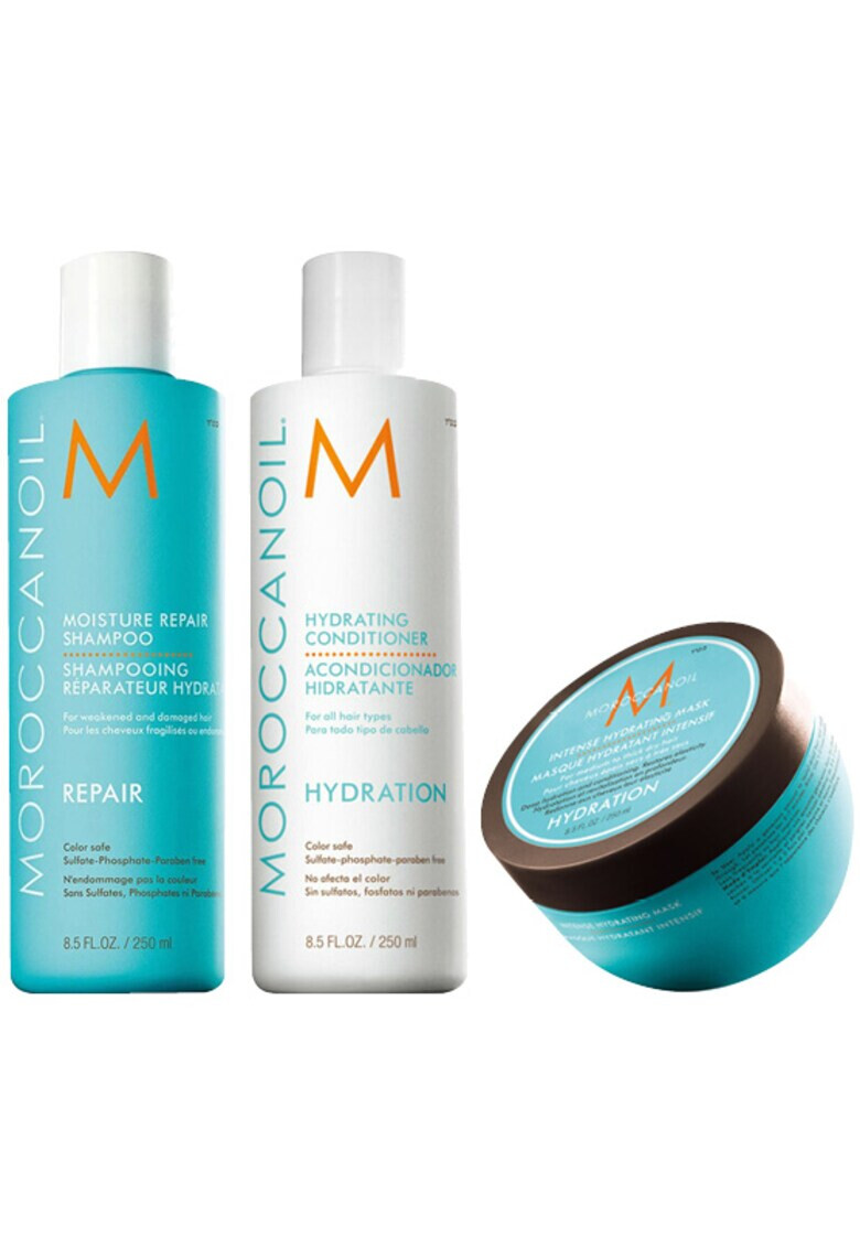 Moroccanoil Pachet Promo pentru parul uscat: Sampon de hidratare 250 ml Balsam de hidratare 250 ml Masca de hidratare 250 ml - Pled.ro