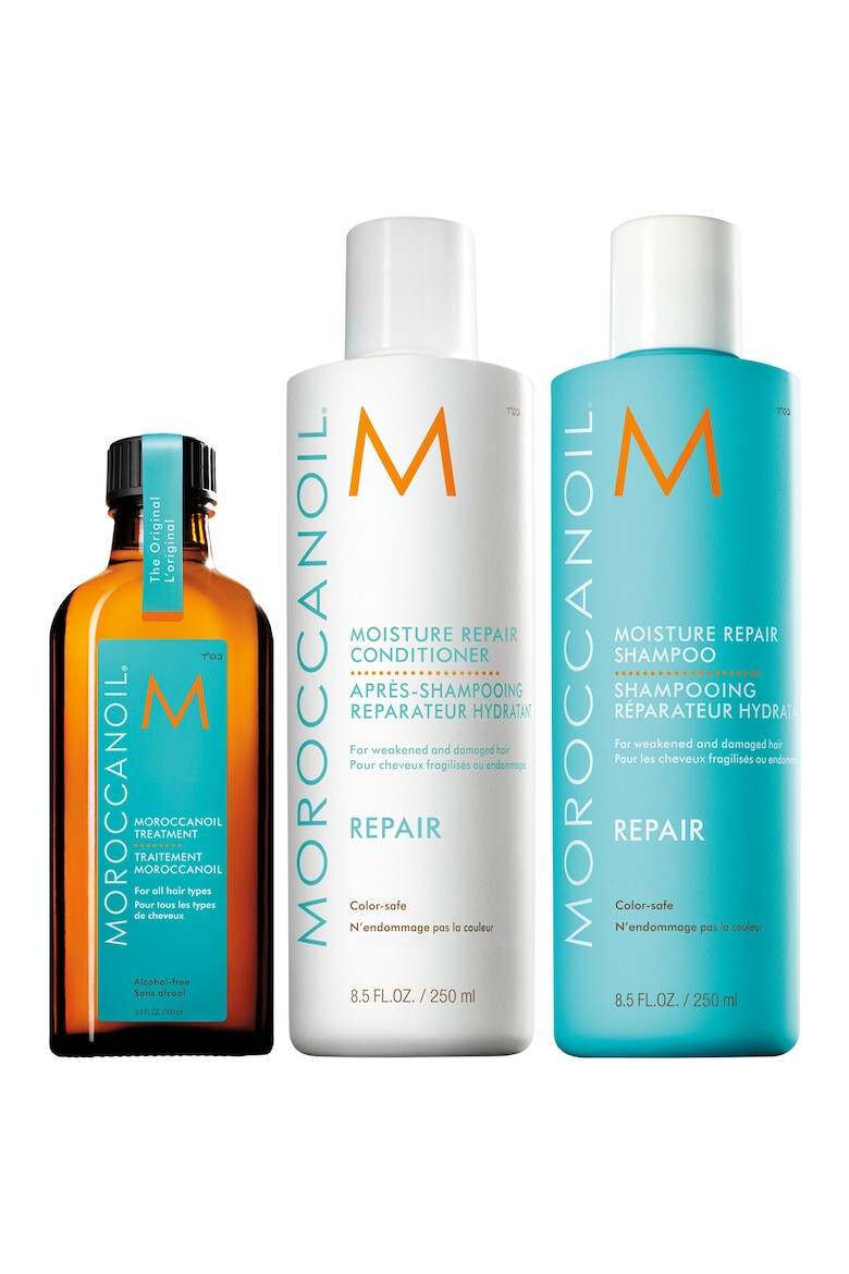 Moroccanoil Pachet Promo Sampon 250 ml + Balsam 250 + Ulei Tratament pentru toate tipurile de par 100 ml - Pled.ro