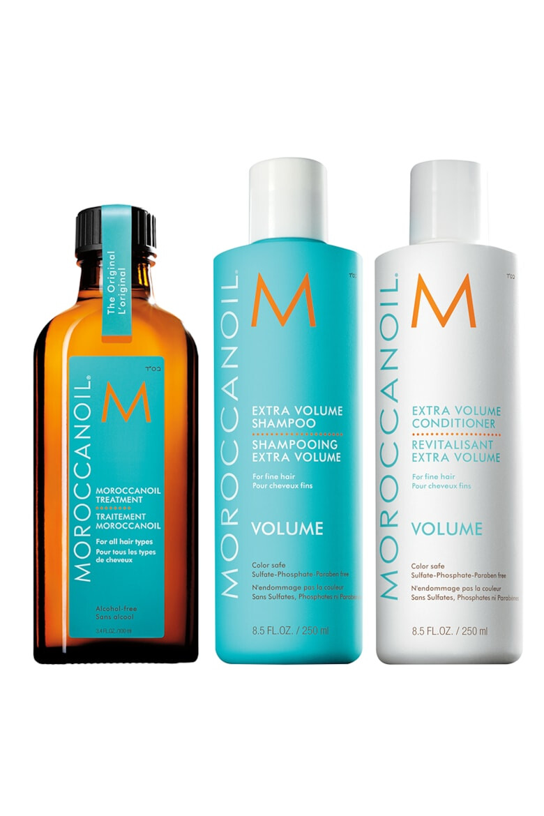 Moroccanoil Pachet Promo Volume pentru par lipsit de volum: Sampon si Balsam pentru Volume 250 ml + Ulei Tratament pentru toate tipurile de par 25 ml - Pled.ro