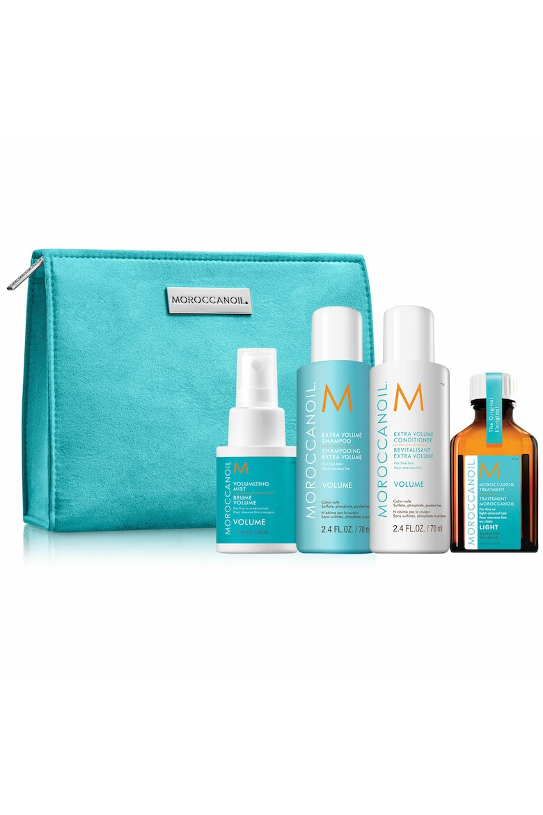 Moroccanoil Set pentru calatorie Volume: Ulei tratament light pt par blond sau subtire 25ml + Sampon si balsam extra volum 70 ml + Spray pentru volum 50ml - Pled.ro