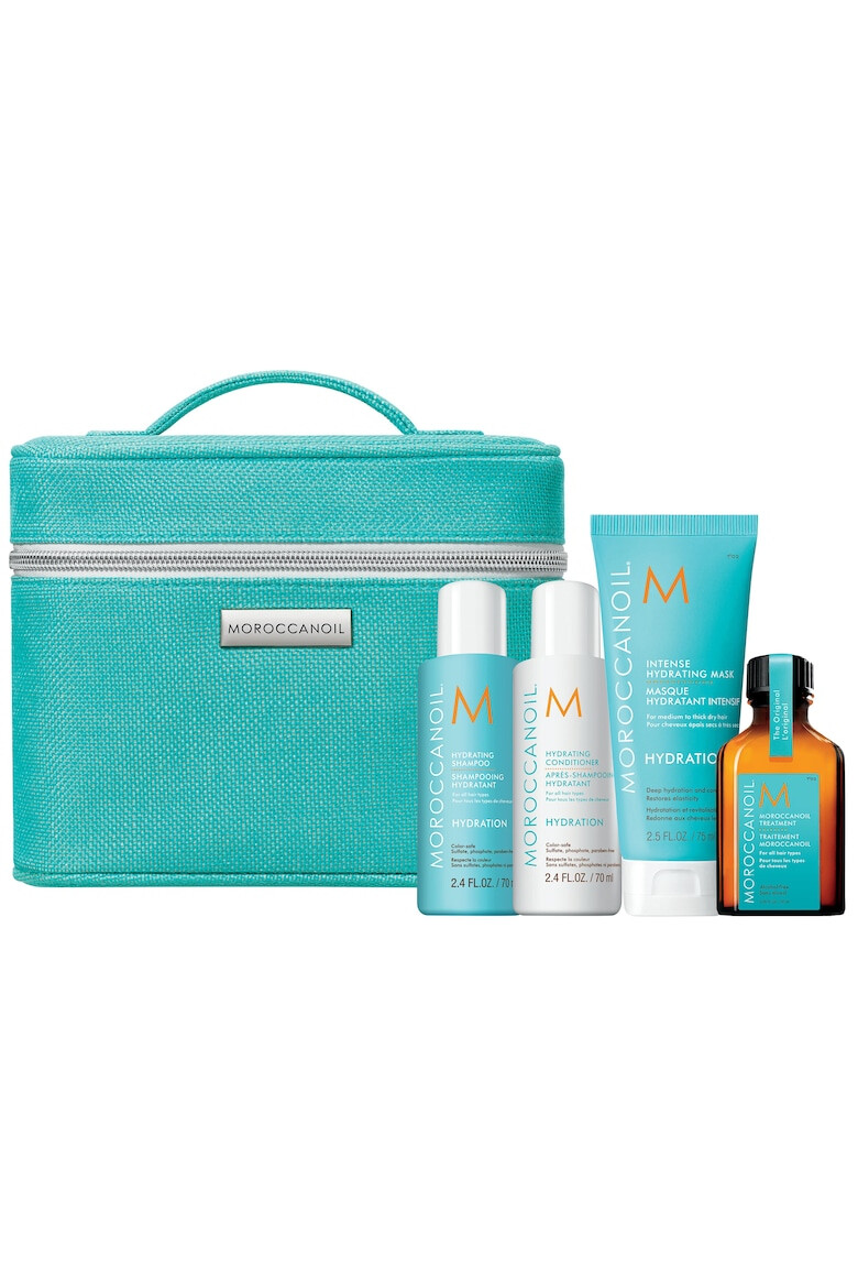 Moroccanoil Travel Kit Mediterranean Escape Hydration: Sampon 70 ml + Balsam 70 ml + Masca 75 ml + Ulei Tratament Original 25 ml - Pled.ro