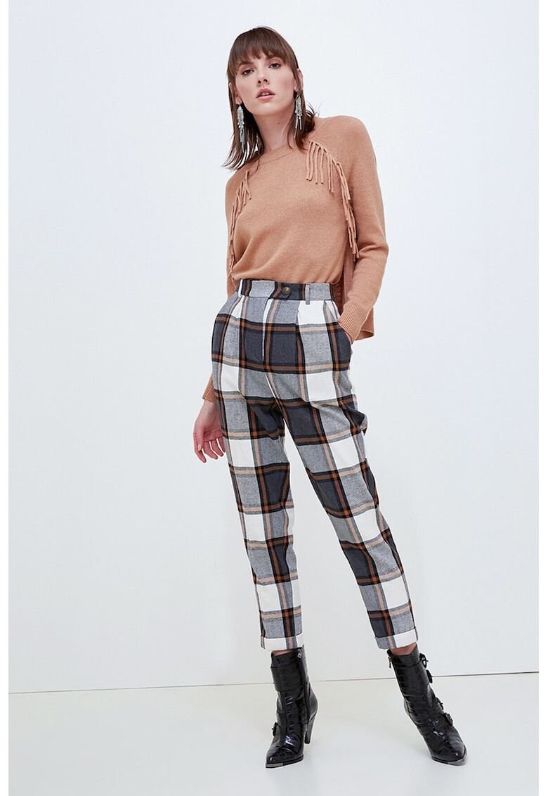 Motivi Pantaloni cu talie inalta si model tartan - Pled.ro