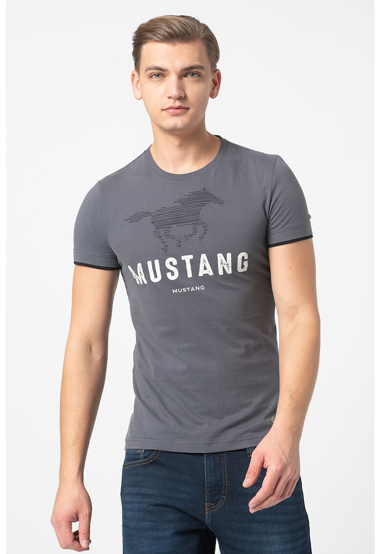 Mustang Tricou cu decolteu la baza gatului si imprimeu logo Aaron - Pled.ro