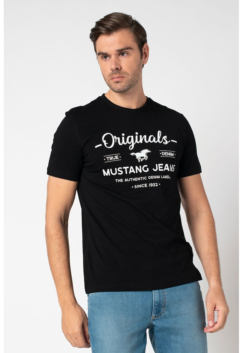 Mustang Tricou cu decolteu la baza gatului si imprimeu logo contrastant Alex 5 - Pled.ro