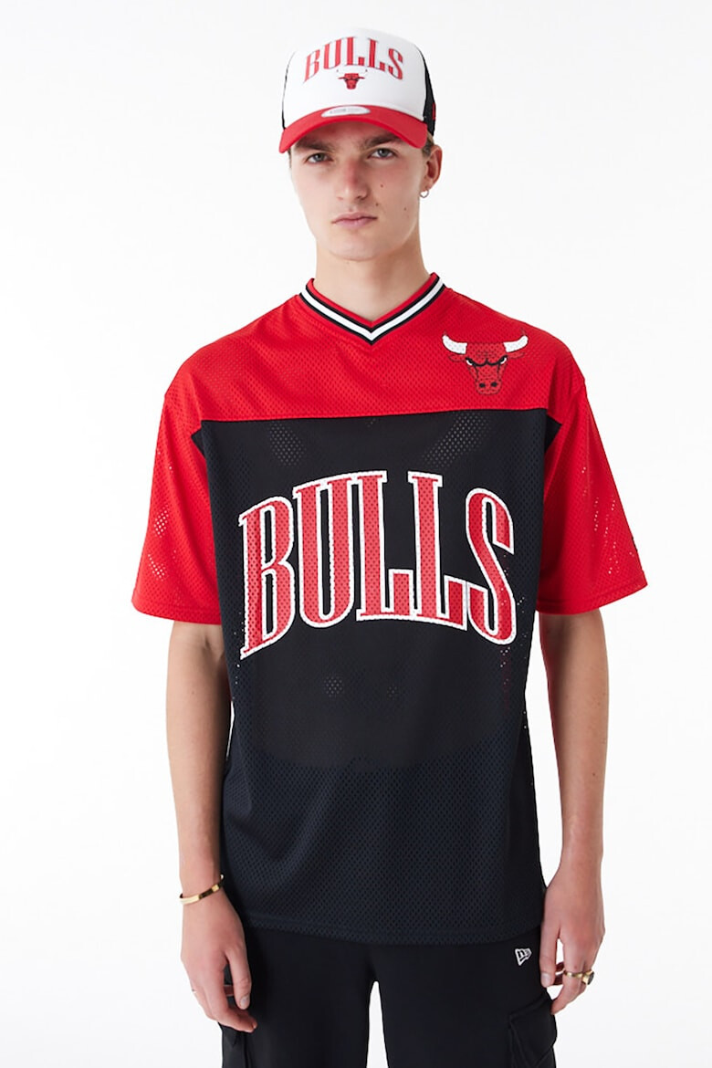 New Era Tricou cu decolteu in V si imprimeu logo Chicago Bulls Rosu Negru - Pled.ro