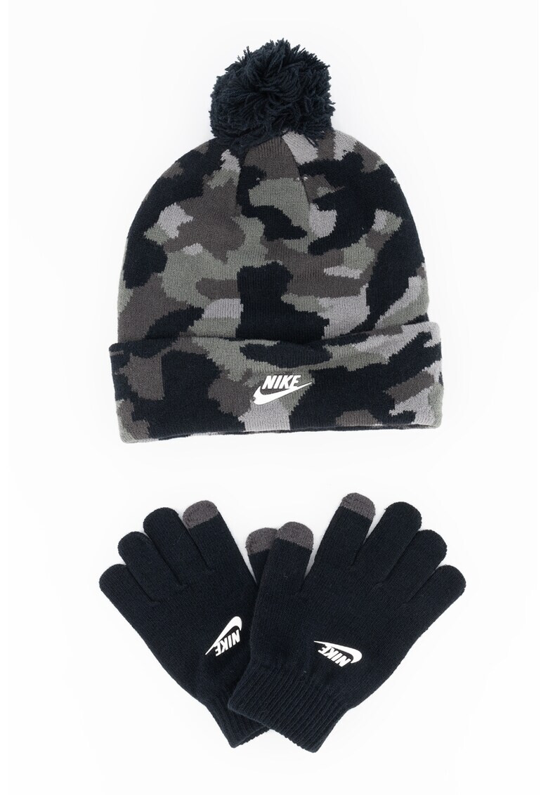 Nike Set de caciula tricotata fin cu imprimeu camuflaj si manusi - Pled.ro