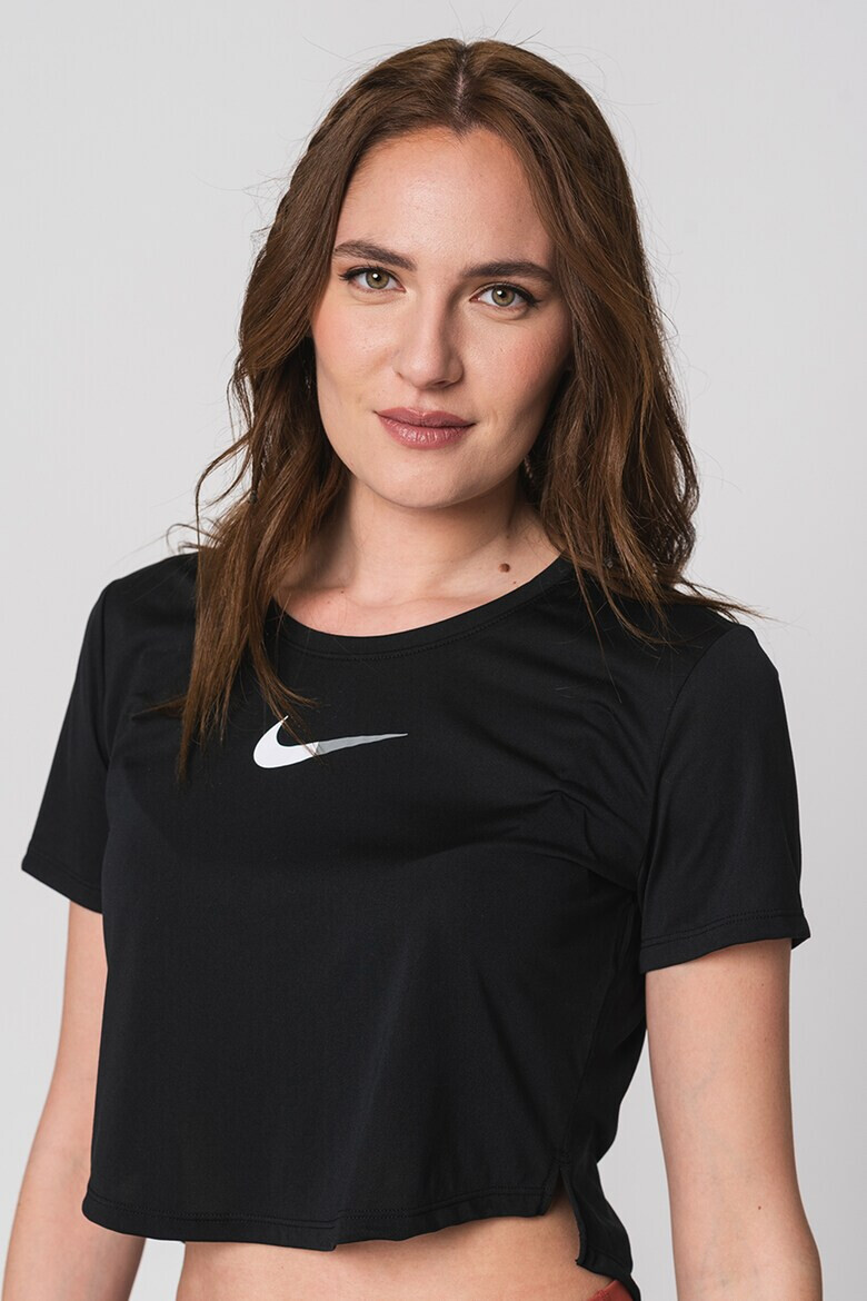 Nike Tricou crop cu terminatie asimetrica pentru fitness Dri-Fit - Pled.ro