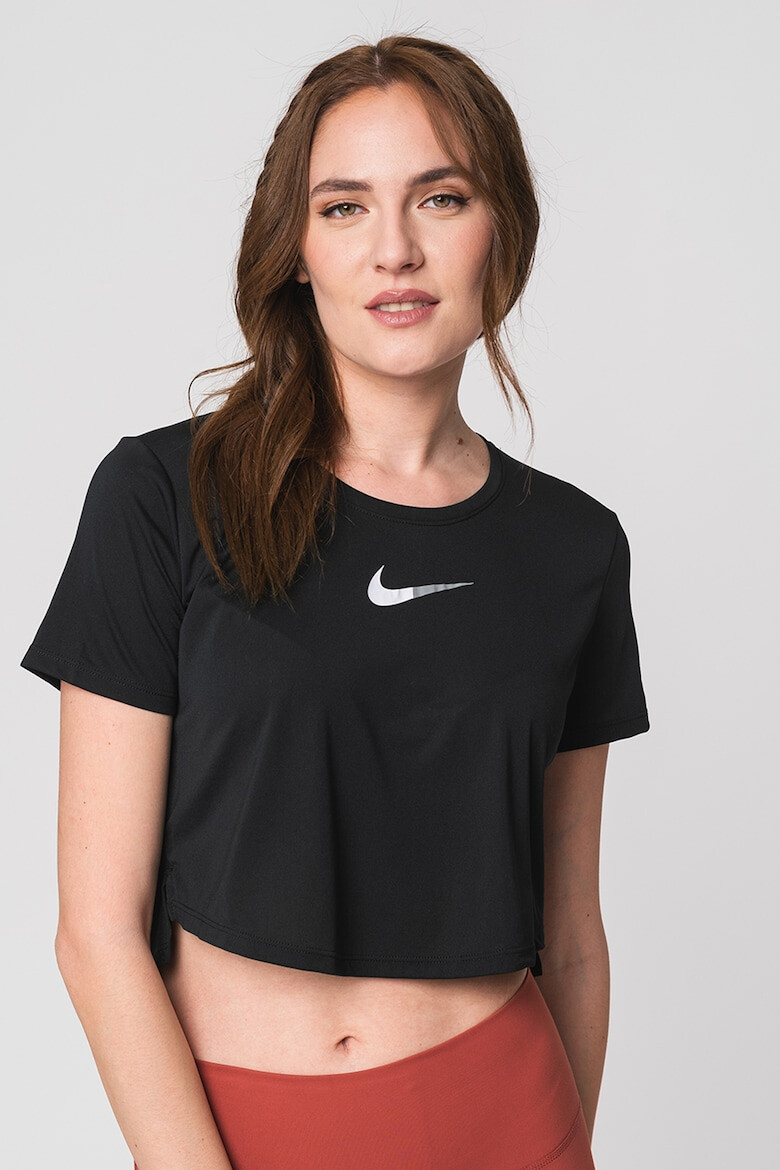 Nike Tricou crop cu terminatie asimetrica pentru fitness Dri-Fit - Pled.ro