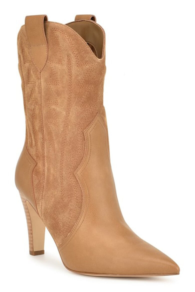 NINE WEST Cizme mid-calf cowboy de piele si piele intoarsa Alama - Pled.ro