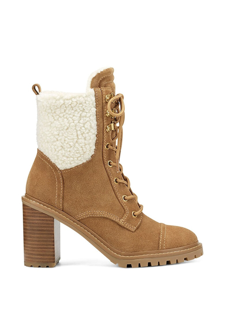 NINE WEST Ghete de piele intoarsa cu sireturi si garnitura de blana shearling sintetica Phaedra - Pled.ro