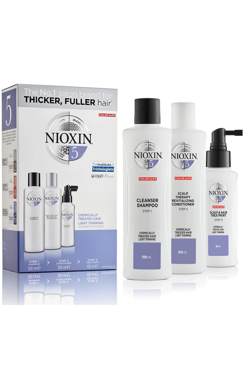 Nioxin Kit impotriva caderii parului tratat chimic sau decolorat System 5 300 ml+300 ml+100 ml - Pled.ro