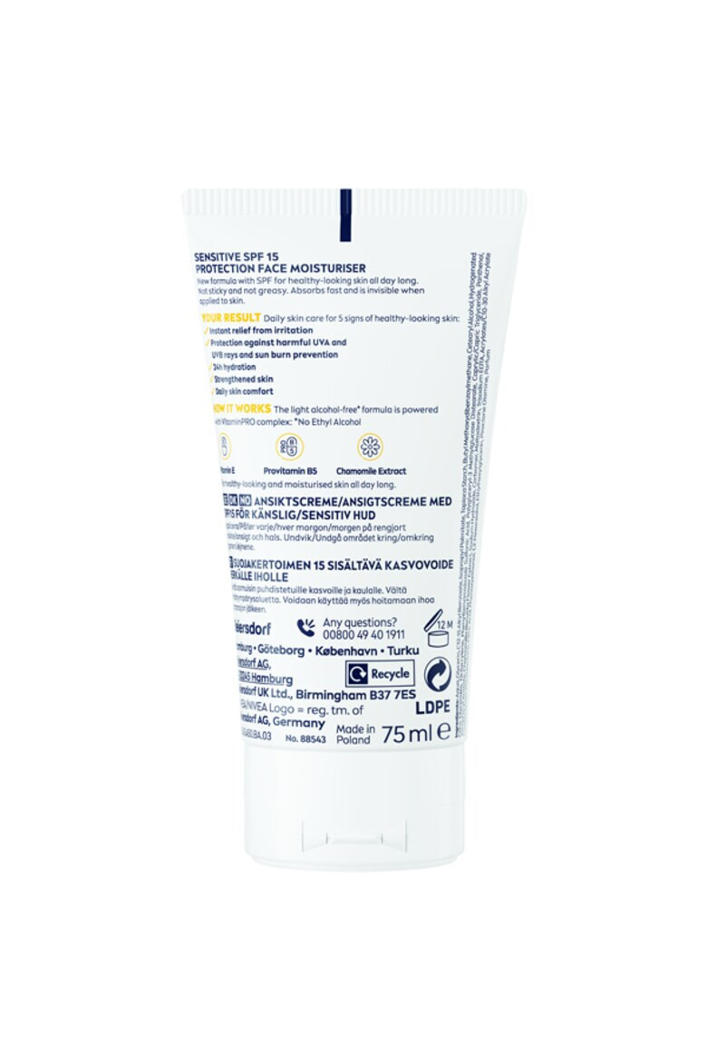 Nivea Crema de fata Sensitive SPF15 75ml - Pled.ro