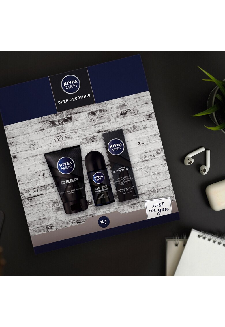 Nivea Men Set cadou : Deodorant roll-on Deep 50 ml + Crema Matifianta Deep 50 ml + Gel de curatare pentru ten Deep 100 ml - Pled.ro