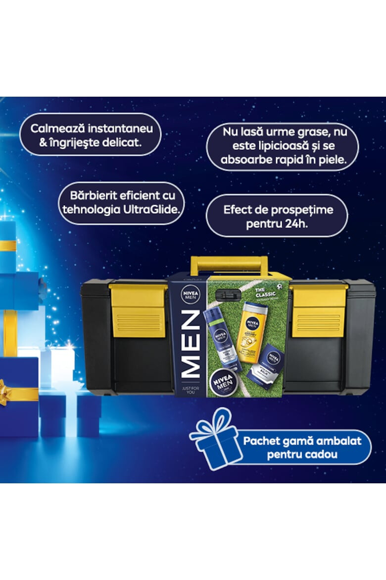 Nivea Men Set Toolbox Classic: Crema Creme 75 ml + Gel pentru ras Protect & Care 200 ml + Balsam dupa ras Protect & Care 100 ml + Gel de dus Active Energy 250 ml - Pled.ro