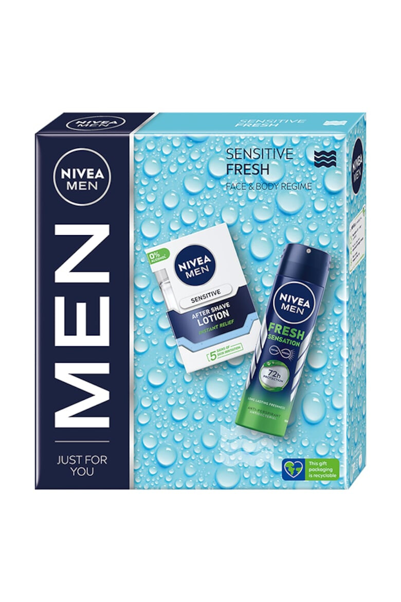 Nivea Men Set cadou barbati: Lotiune dupa ras Sensitive 100ml + Deodorant spray Nivea Fresh Sensation 150ml - Pled.ro