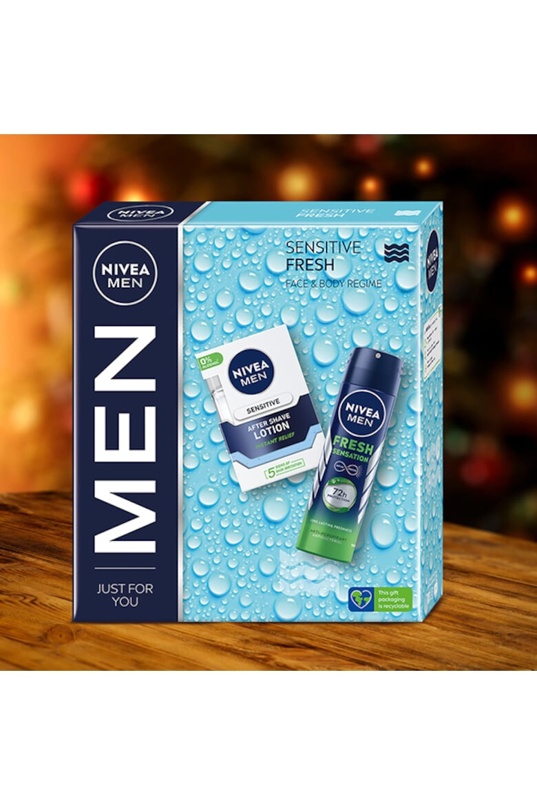 Nivea Men Set cadou barbati: Lotiune dupa ras Sensitive 100ml + Deodorant spray Nivea Fresh Sensation 150ml - Pled.ro