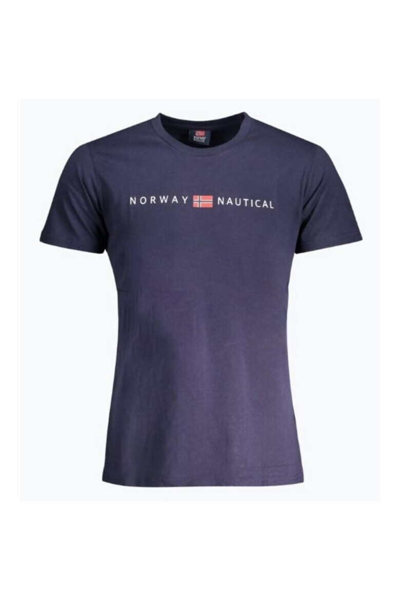 Norway Tricou barbati cu decolteu la baza gatului si imprimeu cu logo Bleumarin inchis - Pled.ro